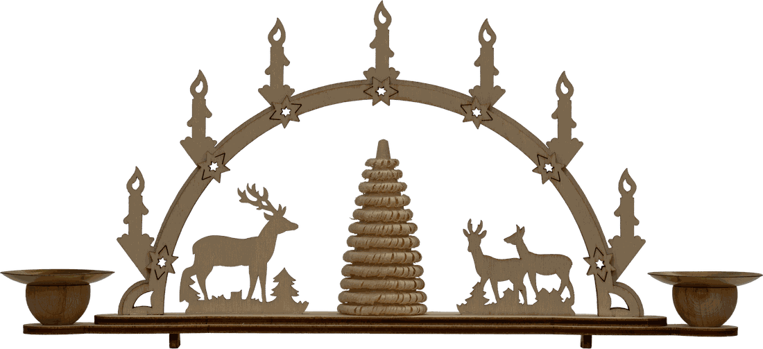 Mini Schwibbogen Groß mit Kerzenhalter Motiv Rehe mit Ringelbäumchen